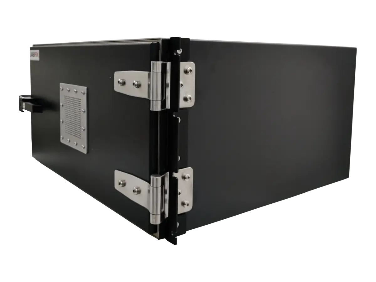 front-left view of LBX2008 rackmount electromagnetic shielding box in rf isolation setup