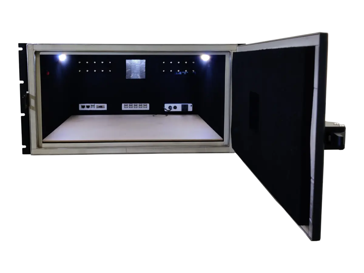 interior view of LBX2008 electromagnetic shielding box for controlled rf testing environment