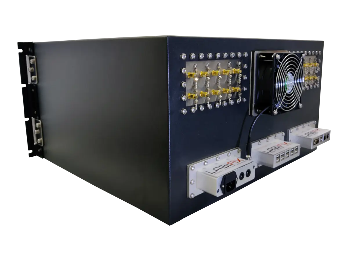 LBX2008 electromagnetic shielding box rear-left view in telecom validation system