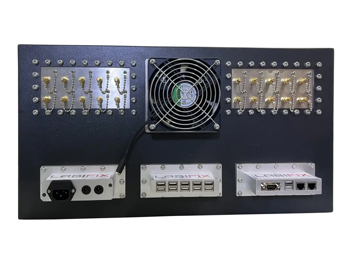 rear view of LBX2008 rackmount shielding enclosure with rf and grounding interfaces