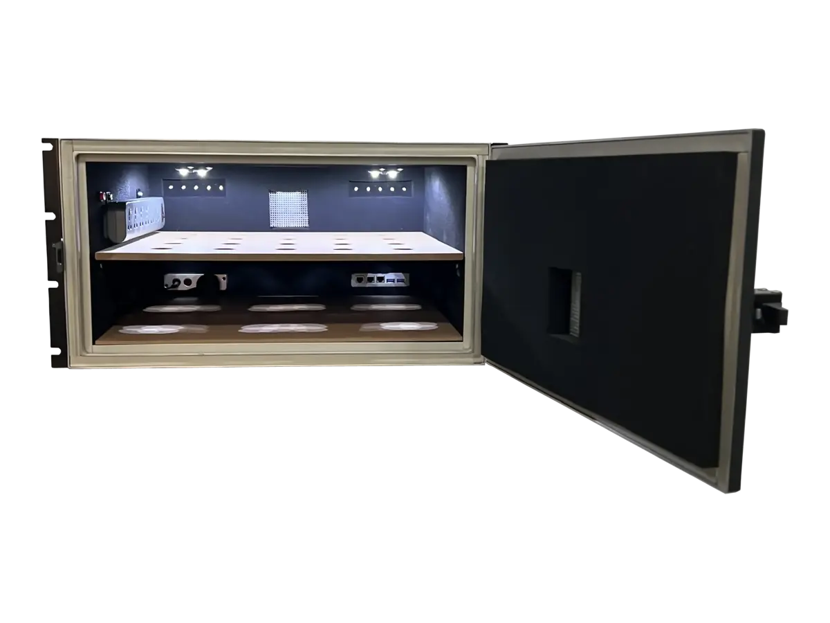 interior view of LBX2500 electromagnetic shielding box for controlled rf and signal analysis