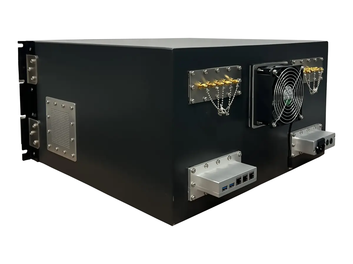 LBX2500 electromagnetic shielding box rear-left view in semiconductor and telecom validation setup