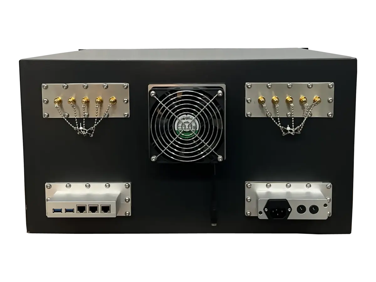rear view of LBX2500 rackmount shielding enclosure with integrated rf and grounding interfaces