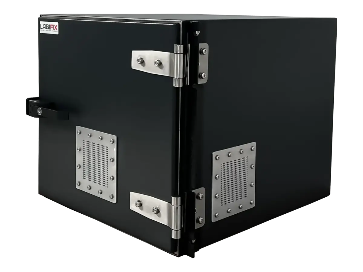 front-left view of LBX4030 rackmount electromagnetic shielding box for rf isolation testing