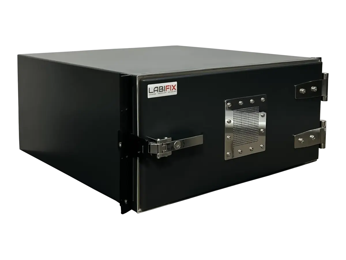 LBX2200 emc shielded enclosure front-right view in automated interference testing system