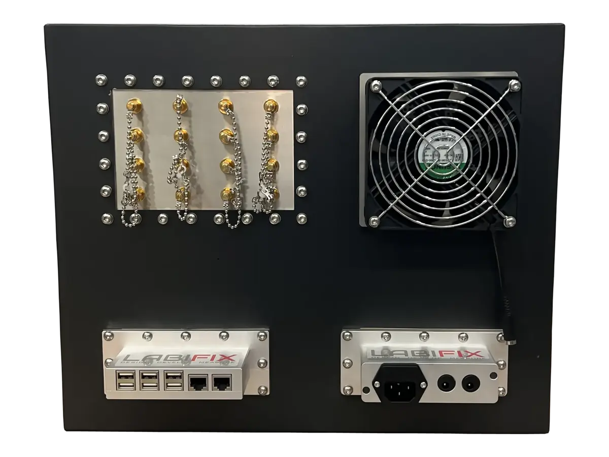 rear view of LBX2200 rackmount emc enclosure with grounding and measurement interfaces