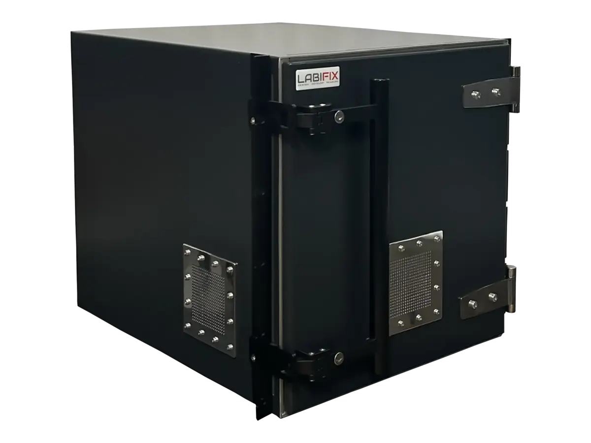 LBX4021 emc shielded enclosure front-right view in automotive electronics validation setup
