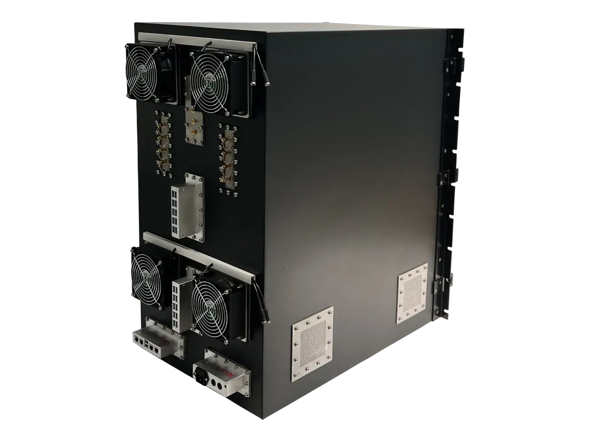 rear-right view of LBX7200 rackmount emc shielding system for marine communication testing