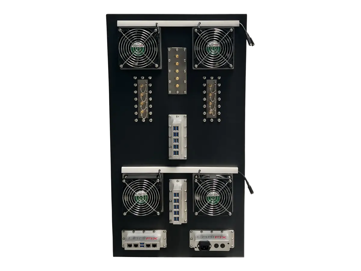 rear view of LBX7200 rackmount emc enclosure with grounding and measurement interfaces