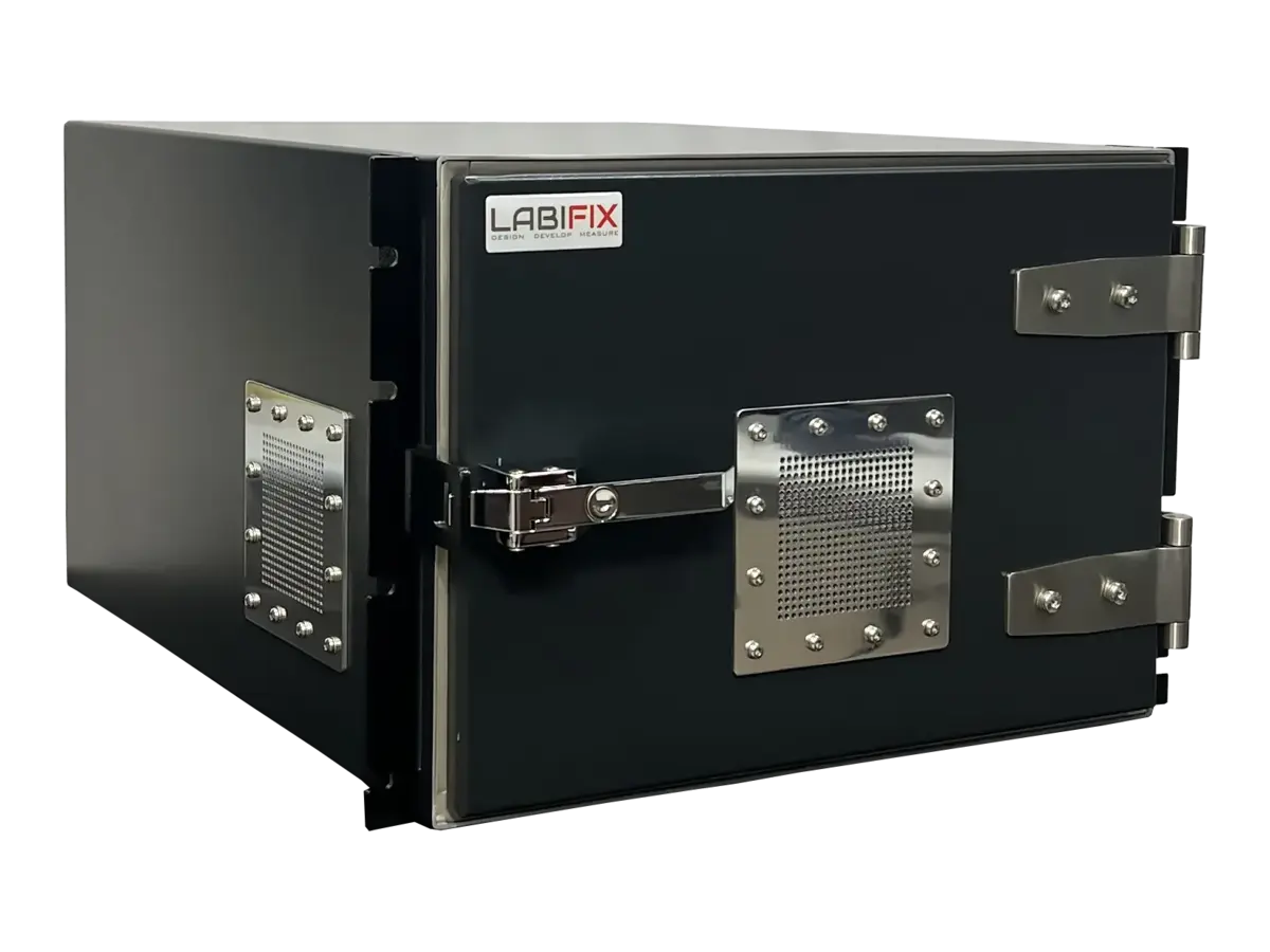 LBX2010 emi shield enclosure front-right view in automated validation system