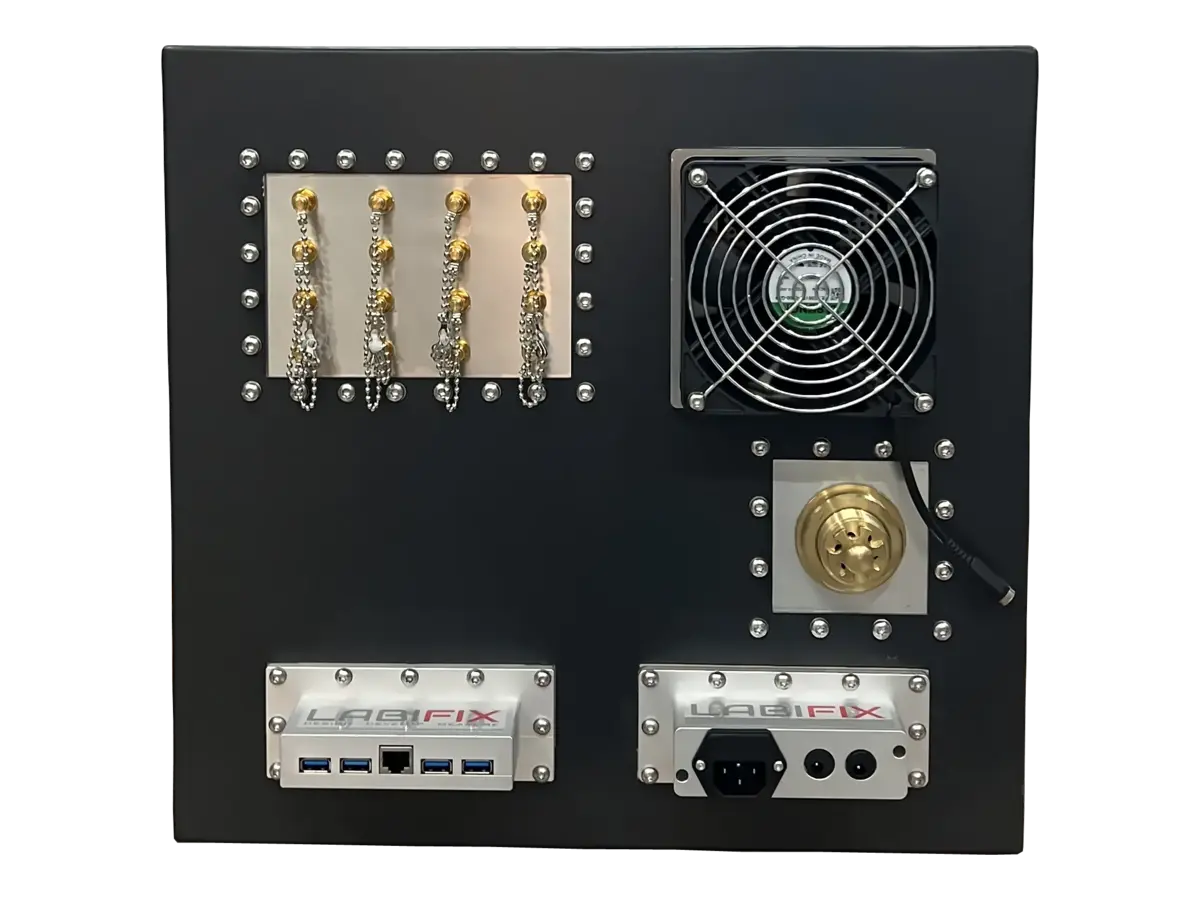 rear view of LBX4000 rackmount emi enclosure with precision grounding and rf interfaces