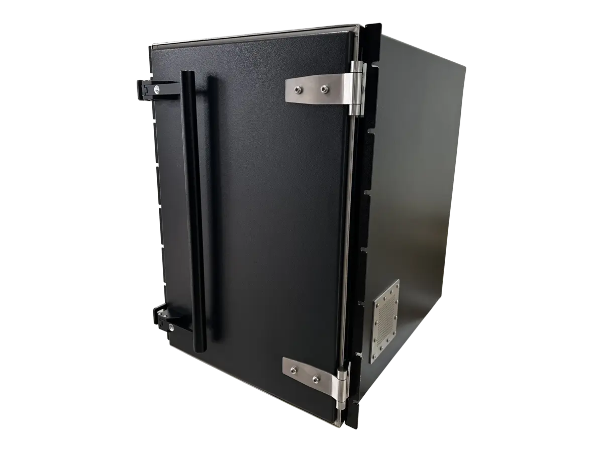 front-left view of LBX4050 rackmount emi shield box for interference control testing