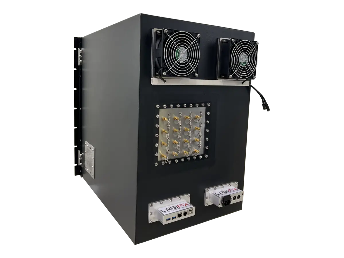 LBX4050 emi shield box rear-left view for aerospace and defense electronics testing