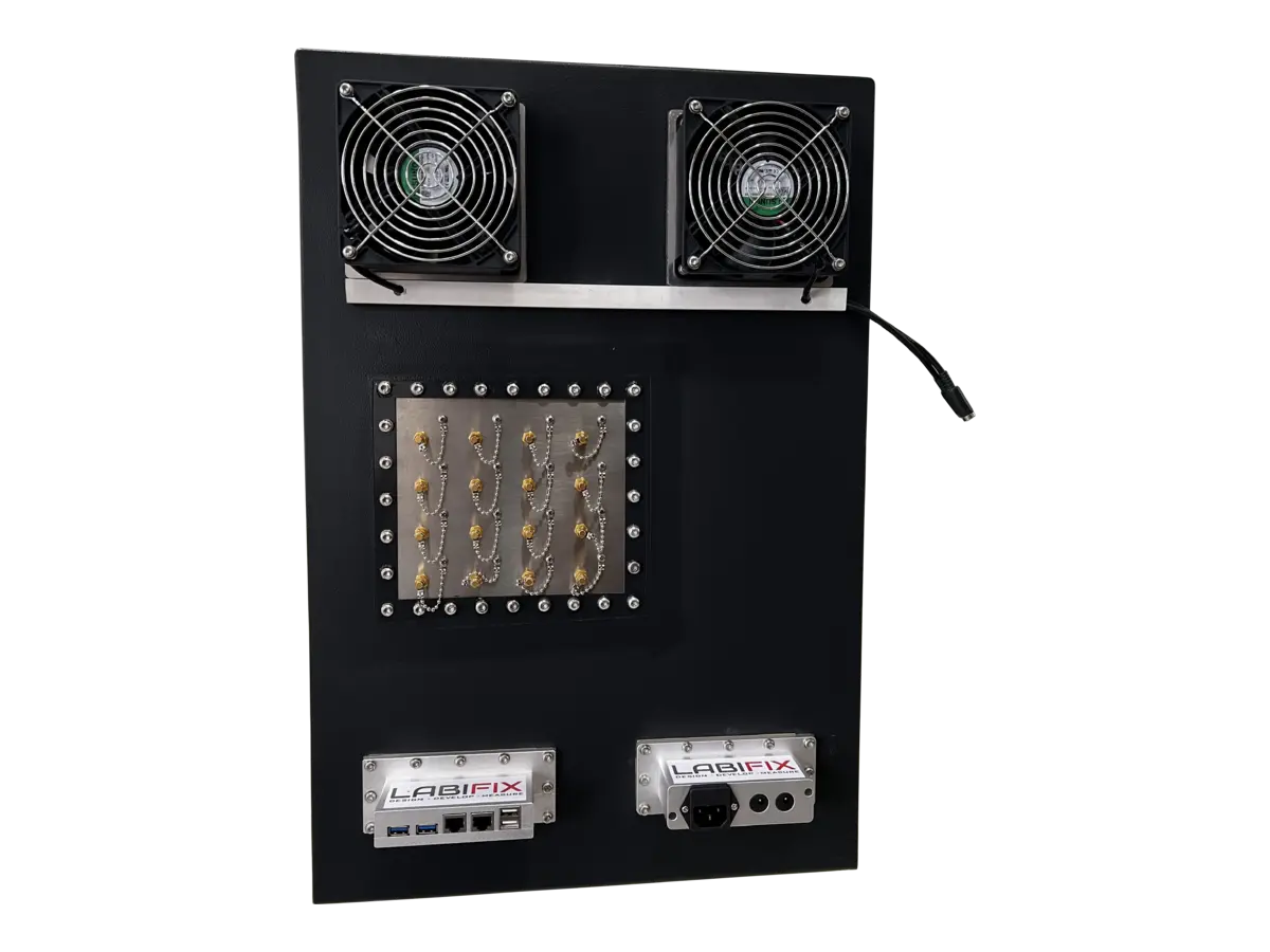 rear view of LBX4050 rackmount emi enclosure with grounding and rf interfaces