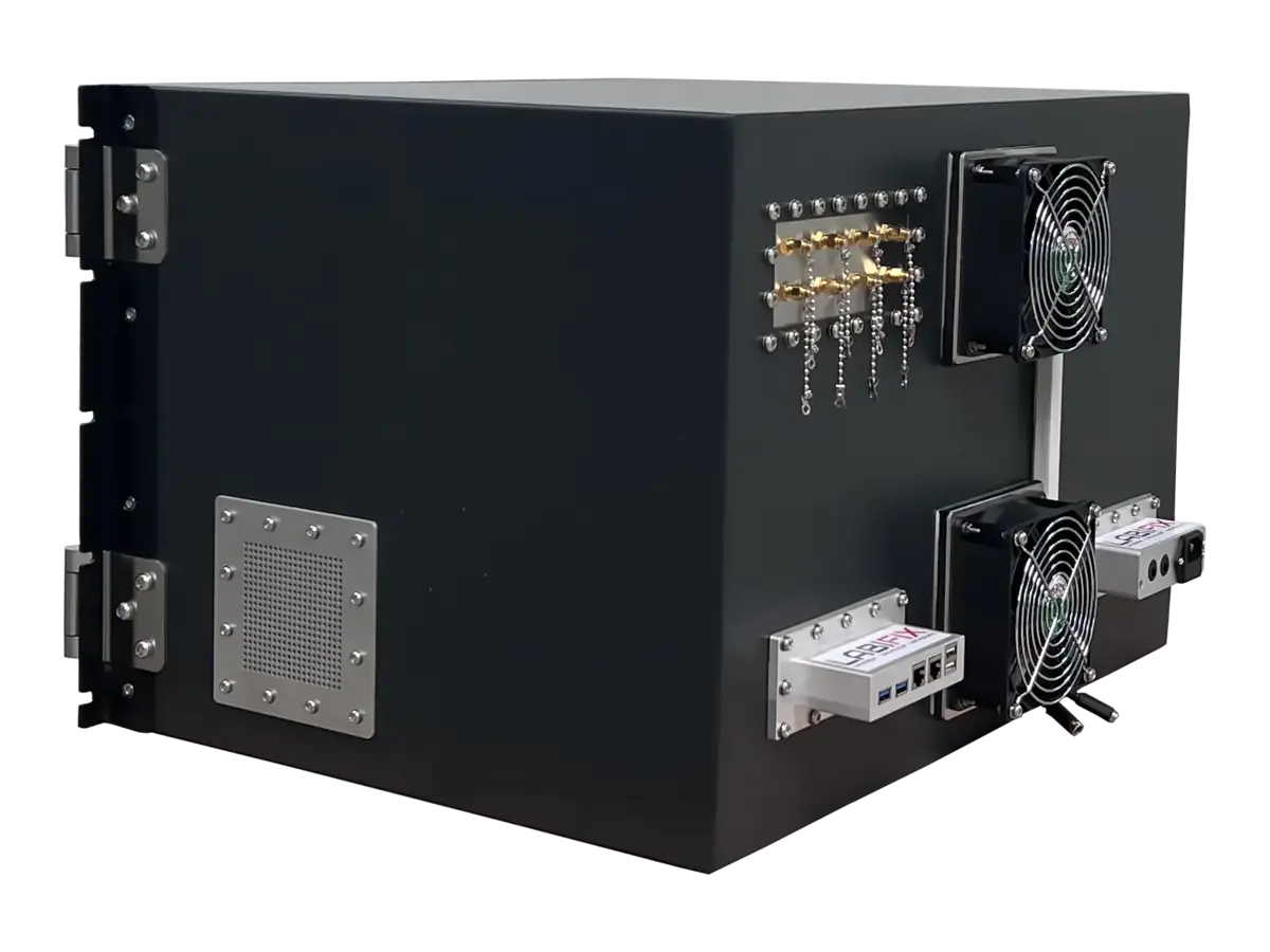 LBX4800 emi shield box rear-left view for satellite communication testing