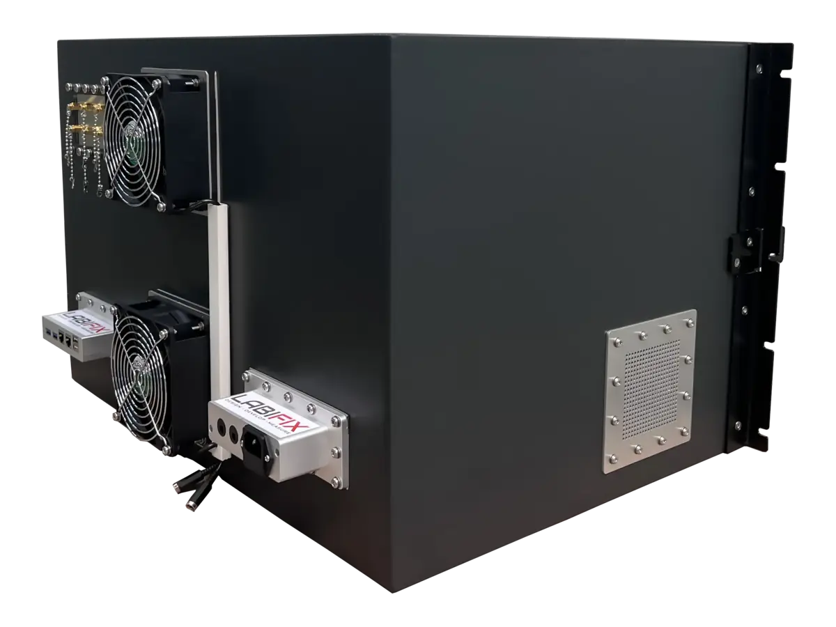 rear-right view of LBX4800 rackmount emi shielding system for marine communication testing