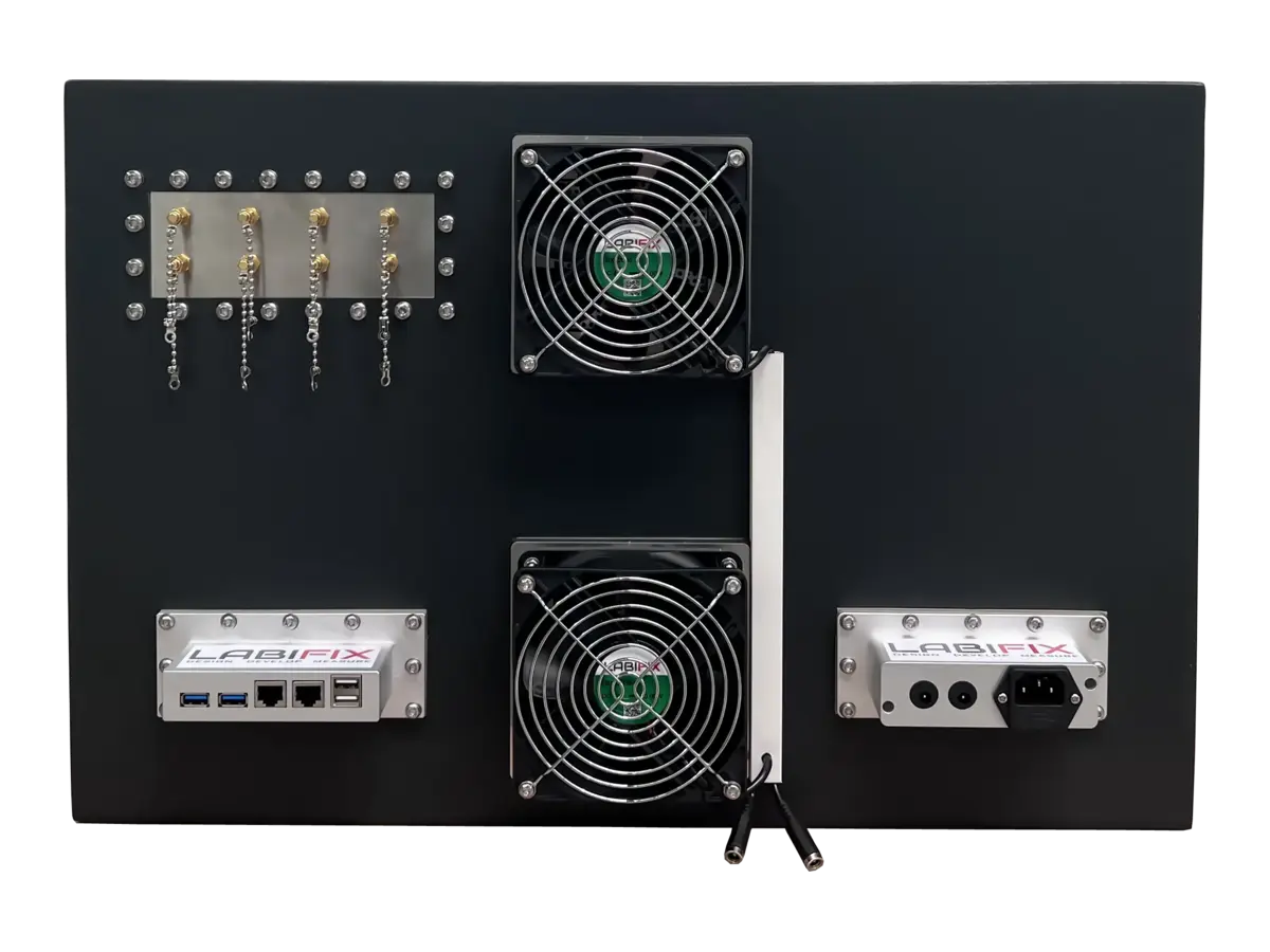 rear view of LBX4800 rackmount emi enclosure with grounding and measurement interfaces