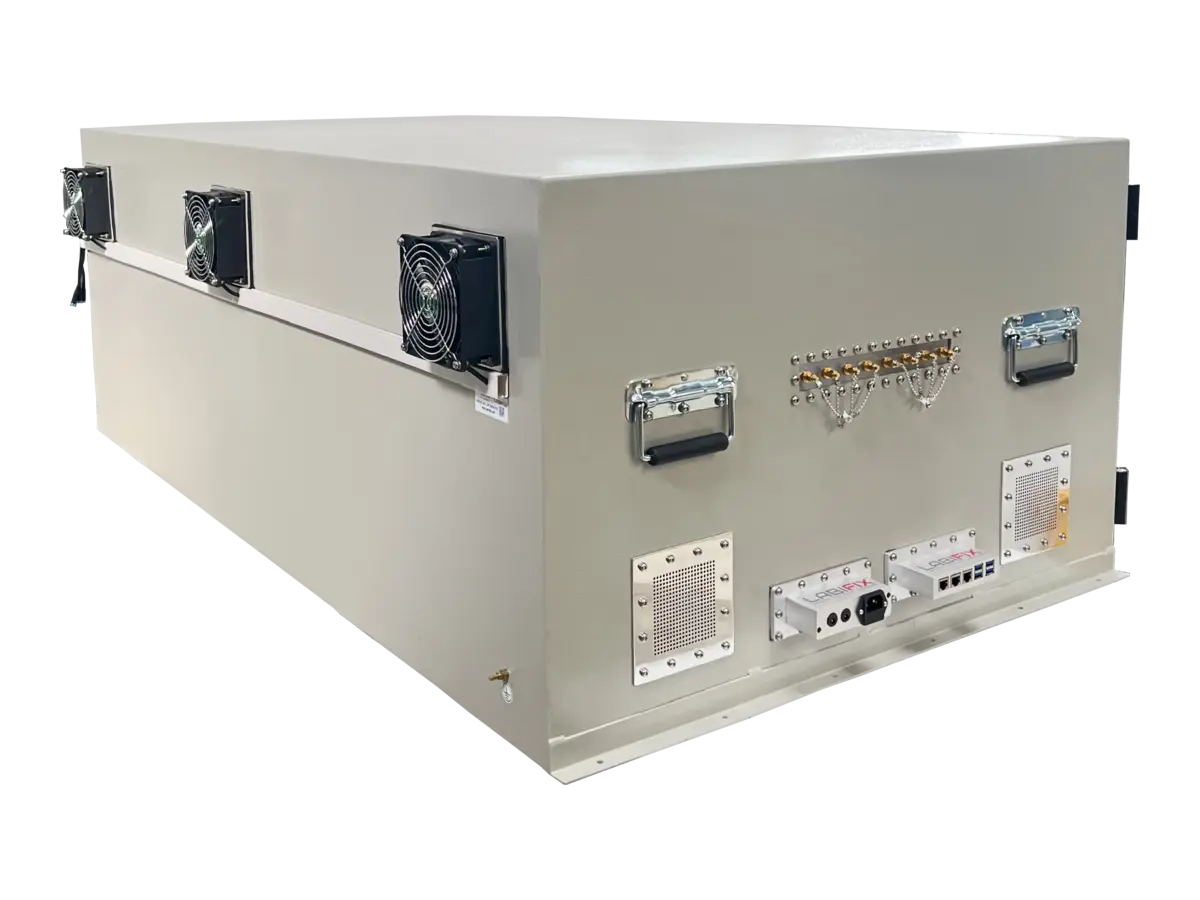rear-right view of LBX7900 rackmount emi shielding system for marine communication testing