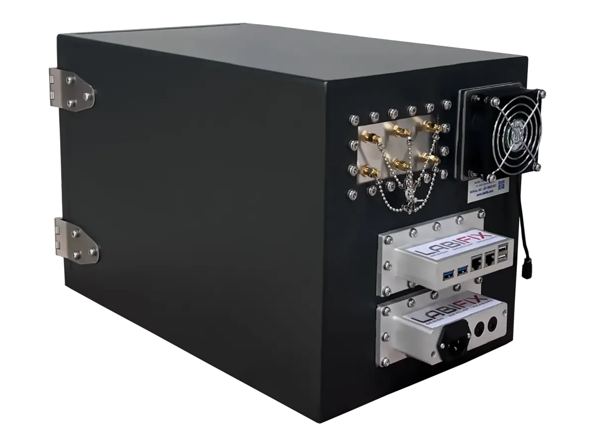 LBX1750 Faraday shielding box rear-left perspective for design validation testing