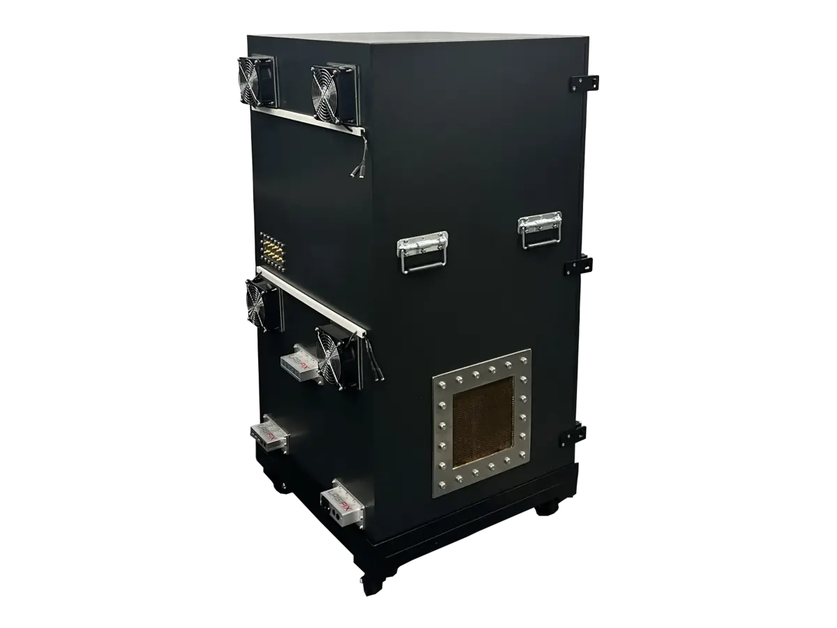 rear-right view of LBX7600 standalone RF anechoic chamber for industrial robotics and secure communications testing