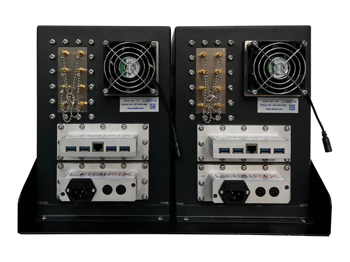 LBX1300 portable rf blocking enclosure rear panel with rf connectors and ports