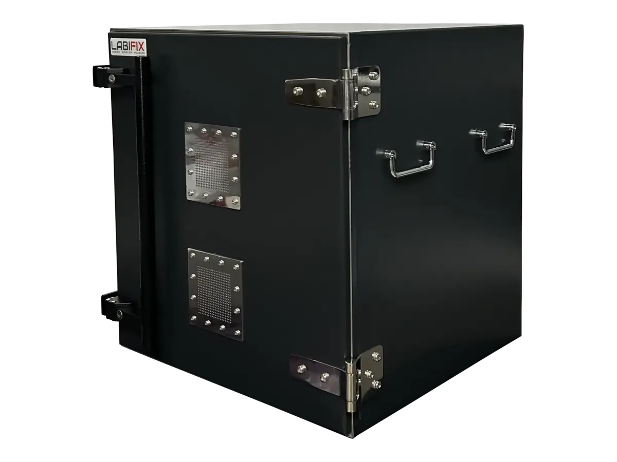 front-left view of LBX4250 benchtop rf electronics enclosure for wireless circuit validation
