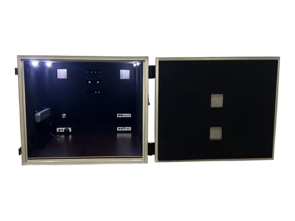 interior view of LBX6050 benchtop rf electronics chamber for subsystem debugging and antenna refinement