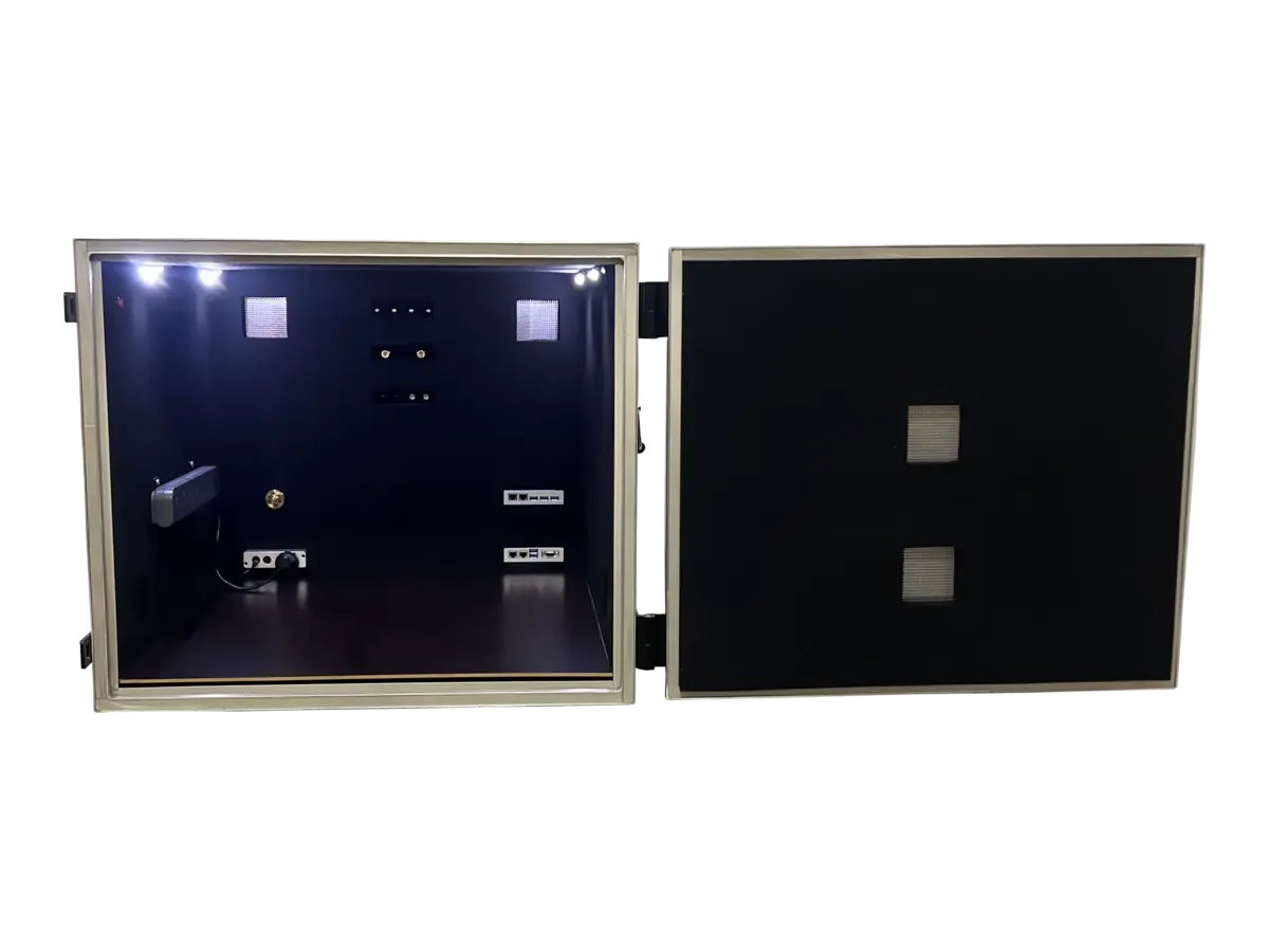 interior view of LBX6050 benchtop rf electronics chamber for subsystem debugging and antenna refinement
