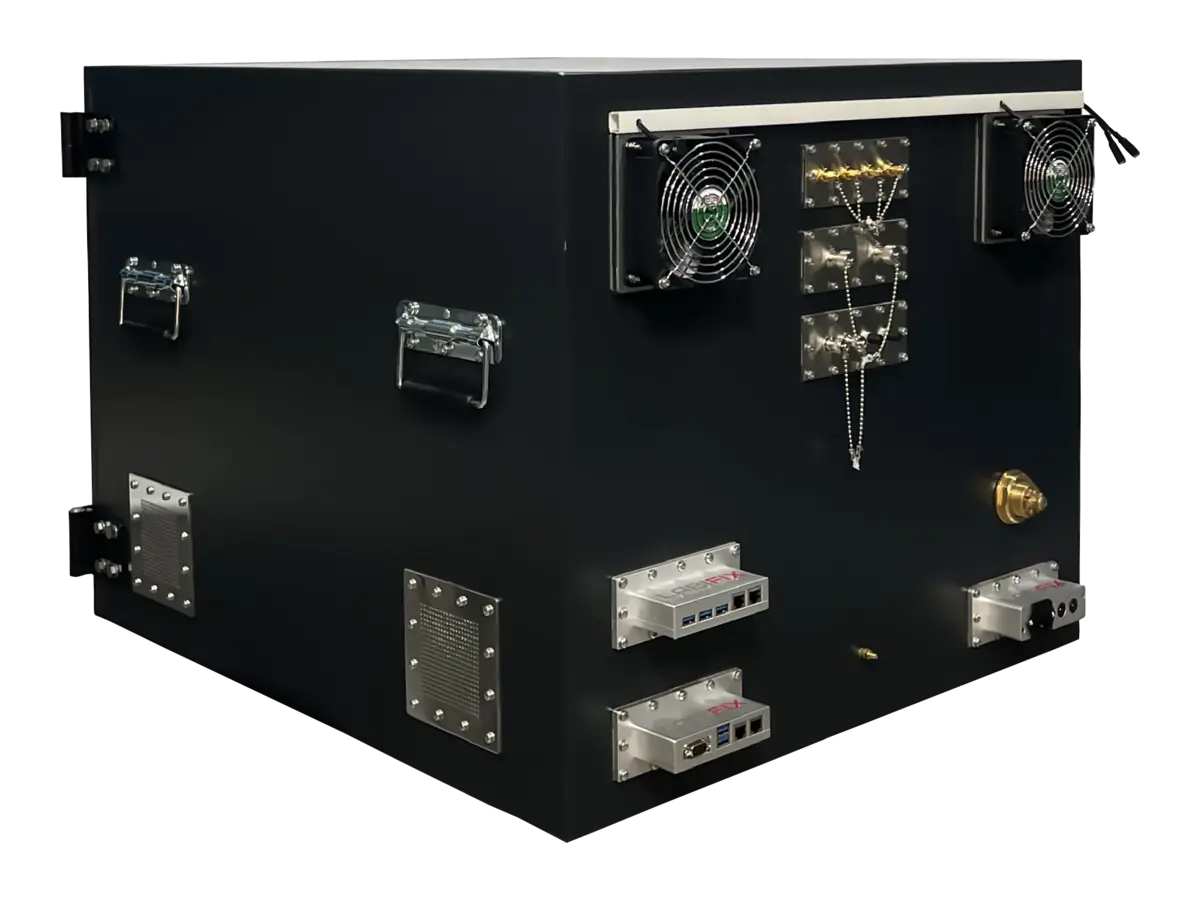LBX6050 benchtop rf electronics rear-left view for tactical networking equipment development