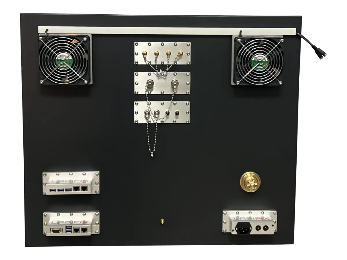 rear view of LBX6050 rf electronics enclosure with rf connectors and control instrumentation