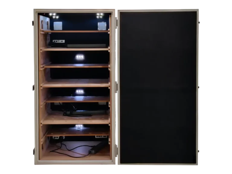 rear view of LBX7100 RF electronics enclosure with RF connectors and instrumentation ports