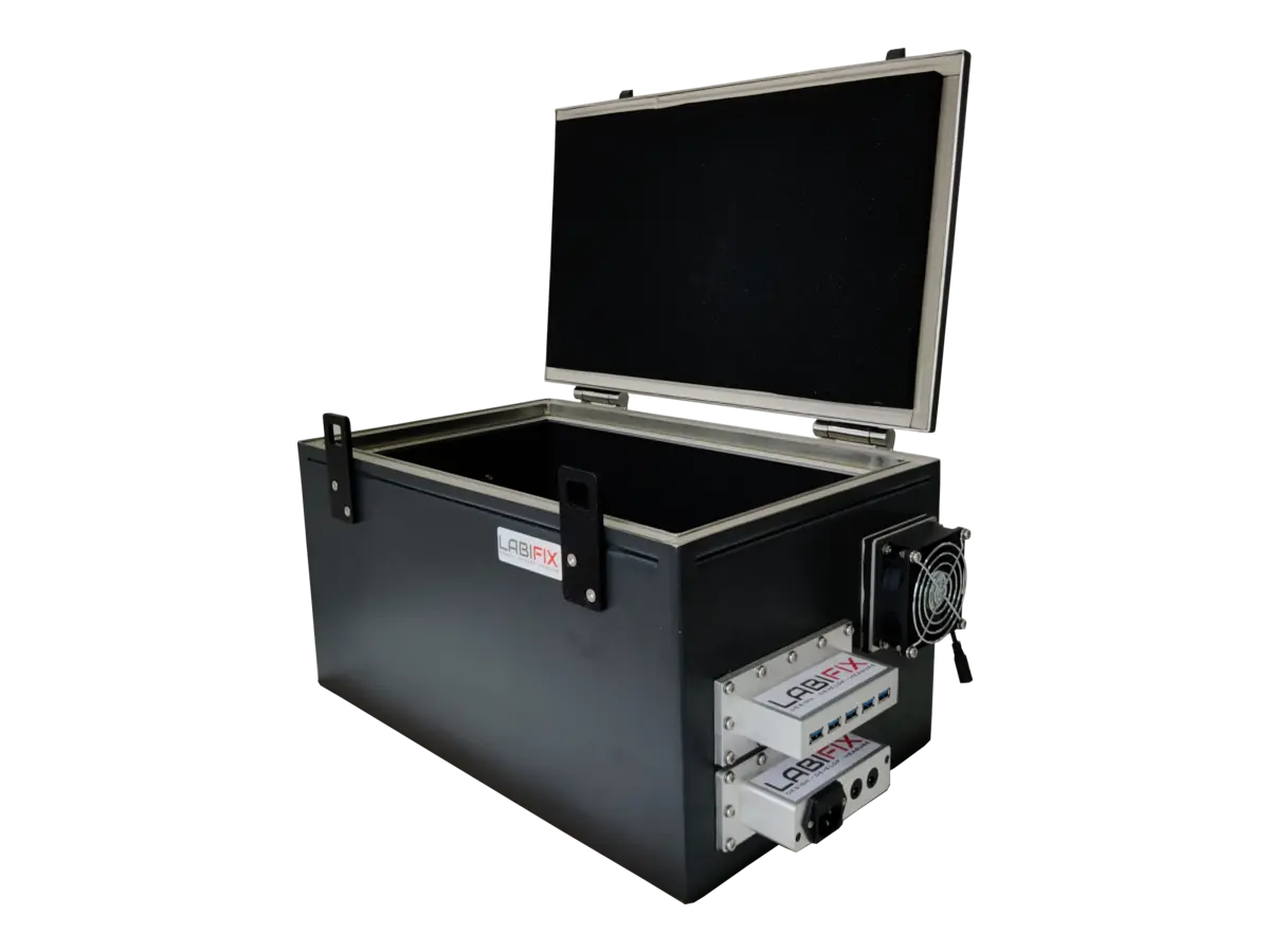 front-left view of LBX3040 benchtop rf enclosure for antenna testing and product development