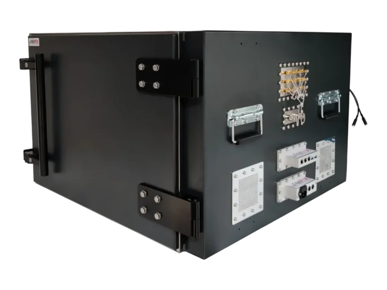 front-left view of LBX5600 benchtop rf enclosure for secure communications hardware validation