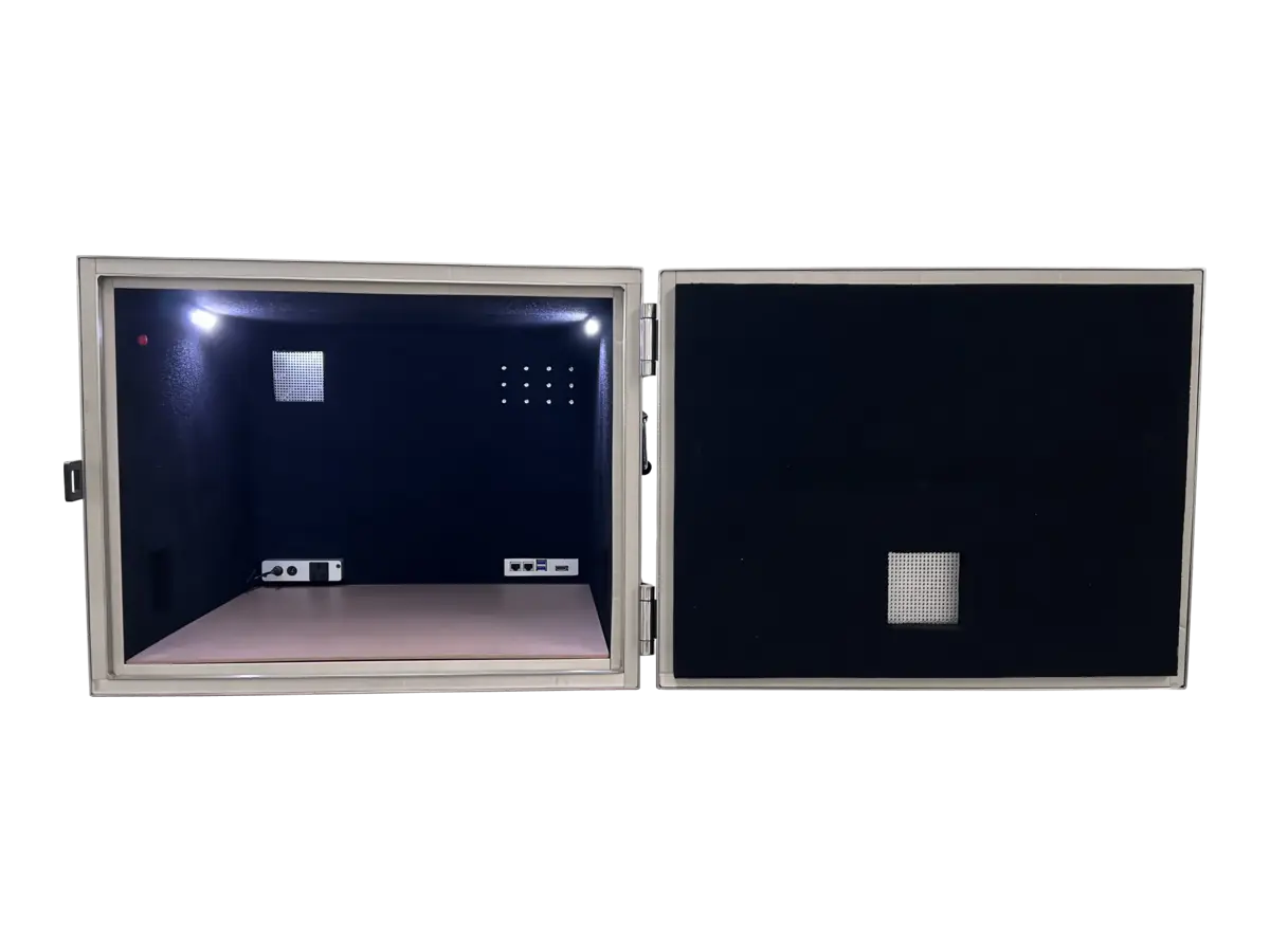 interior view of LBX4900 benchtop shielded test enclosure for antenna tuning and debugging