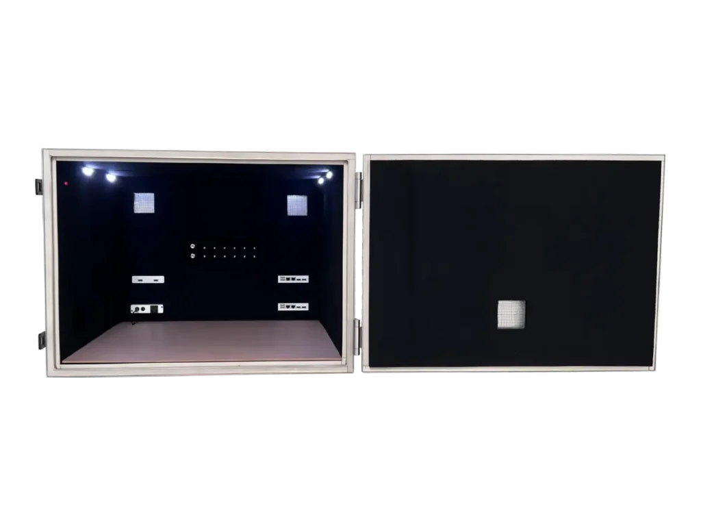 interior view of LBX5700 benchtop rf chamber for antenna performance and subsystem diagnostics
