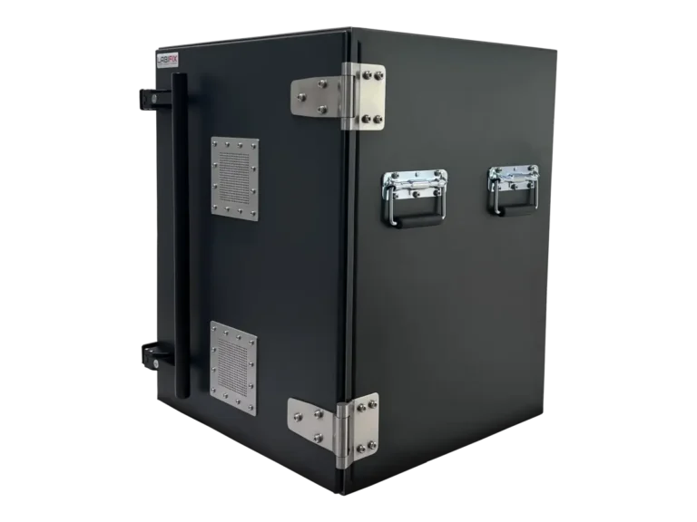 front-left view of LBX6150 benchtop rf enclosure box for telecom subsystem testing