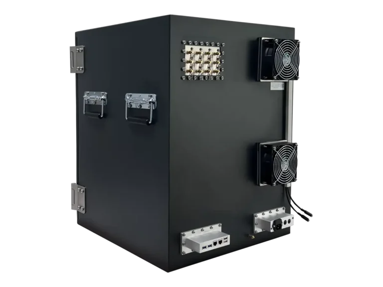 LBX6150 benchtop rf enclosure box rear-left view for tactical communications equipment development