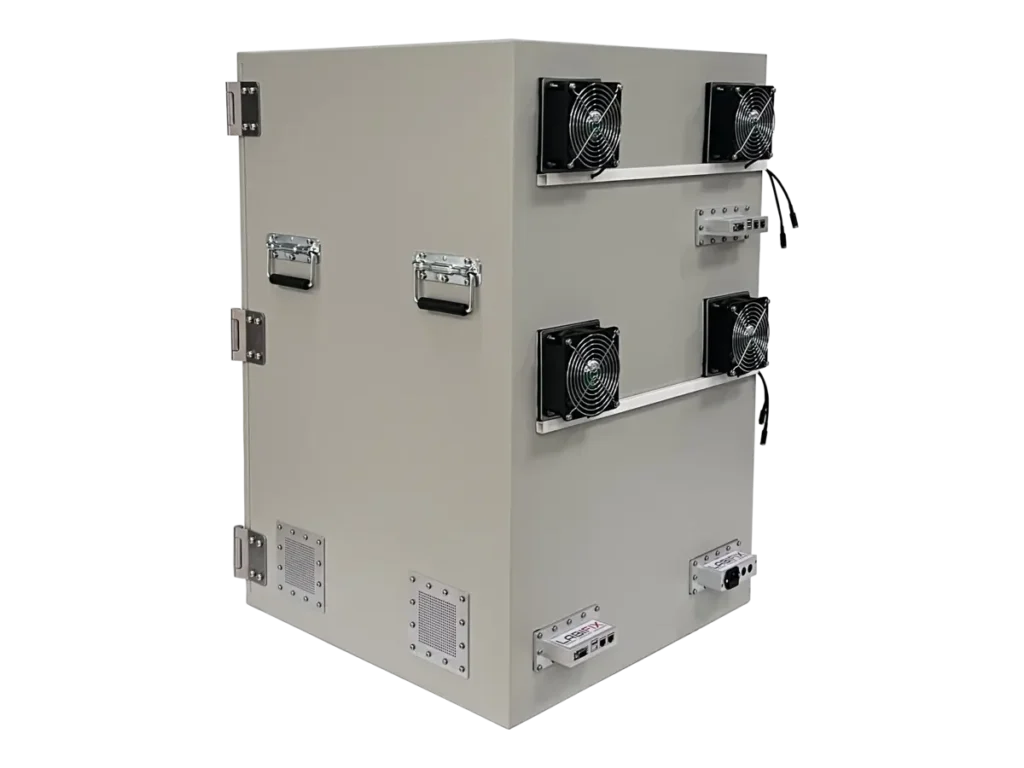 LBX6010 benchtop rf isolation box rear-left view for aerospace subsystem validation