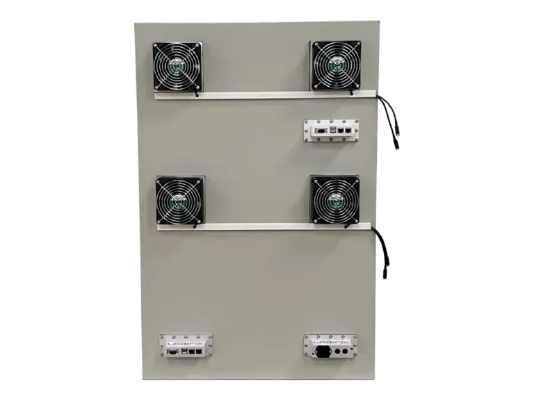 rear view of LBX6010 benchtop rf blocking enclosure with integrated rf and control interfaces