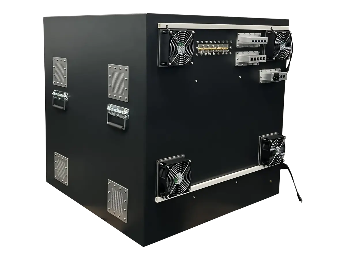 LBX6800 benchtop RF isolation box rear-left view for secure device validation