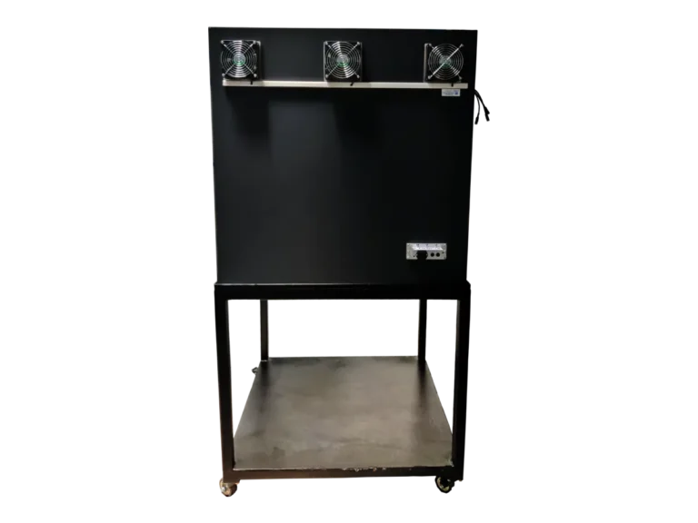 rear view of LBX7050 standalone RF isolation chamber with industrial RF interfaces and controls