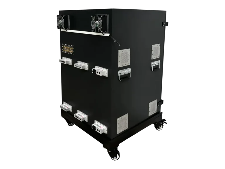 rear-right view of LBX7500 standalone RF screen room for defense systems and tactical communications testing