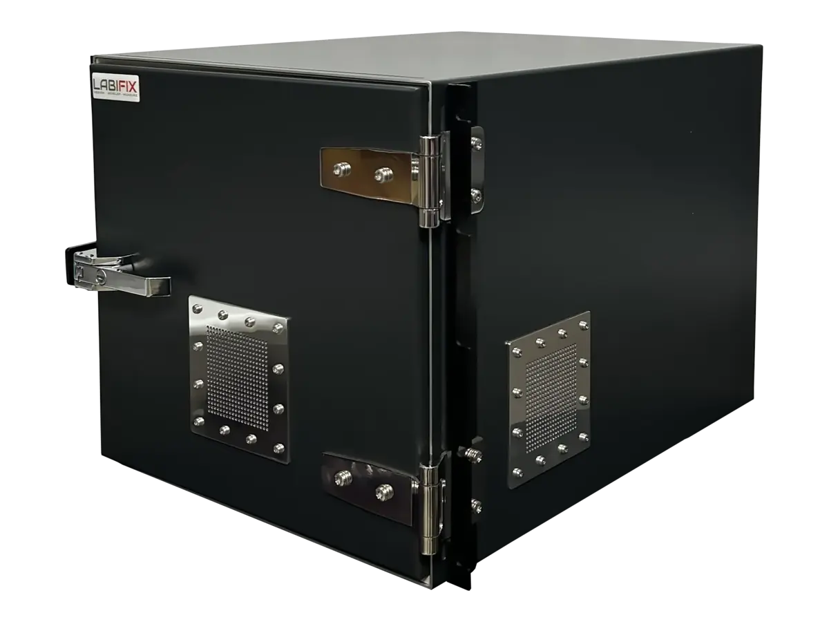 front-left view of LBX4000A rackmount rf shield enclosure in secure wireless test system