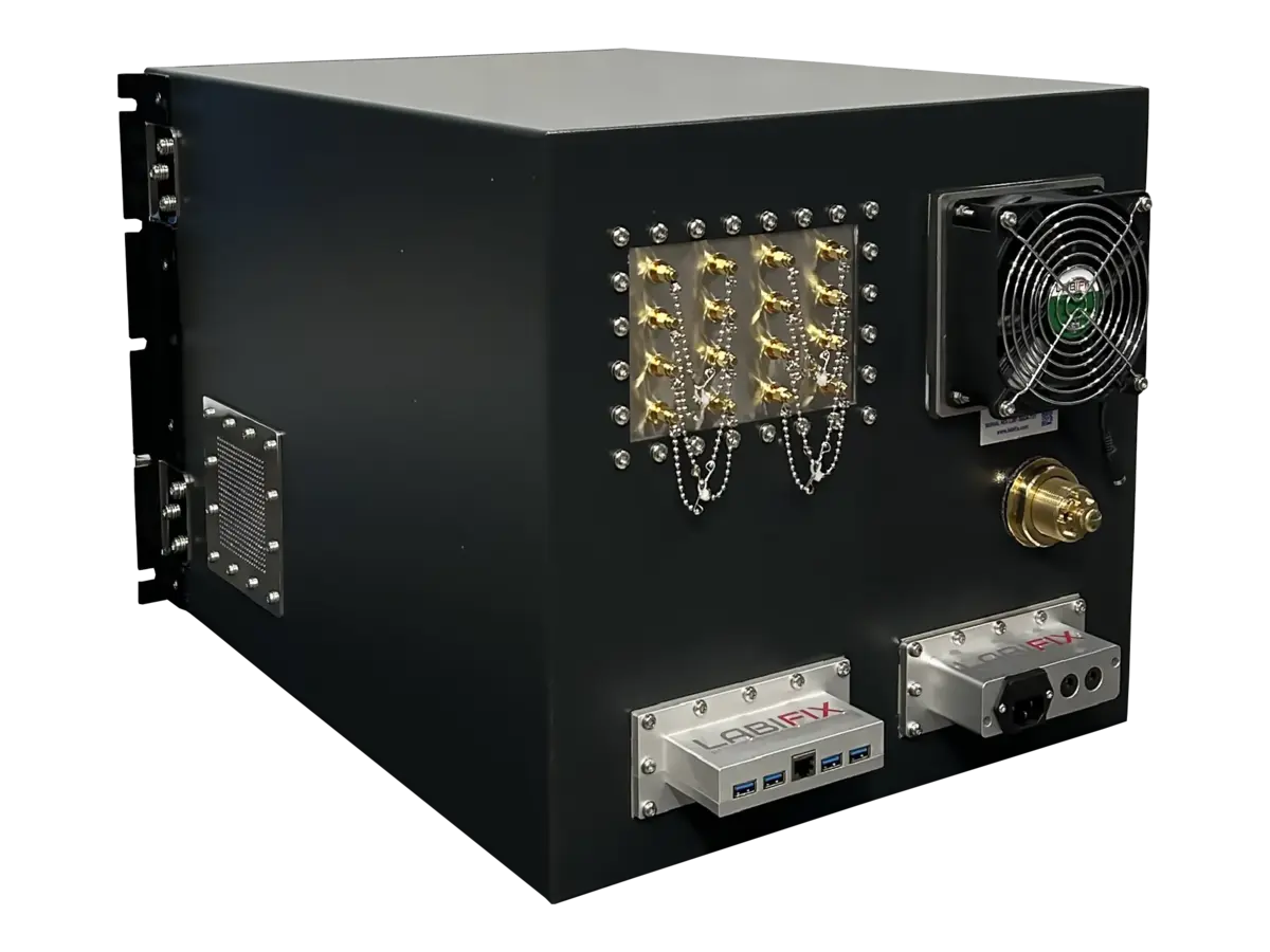LBX4000A rf shield enclosure rear-left view in automotive and industrial iot validation setup