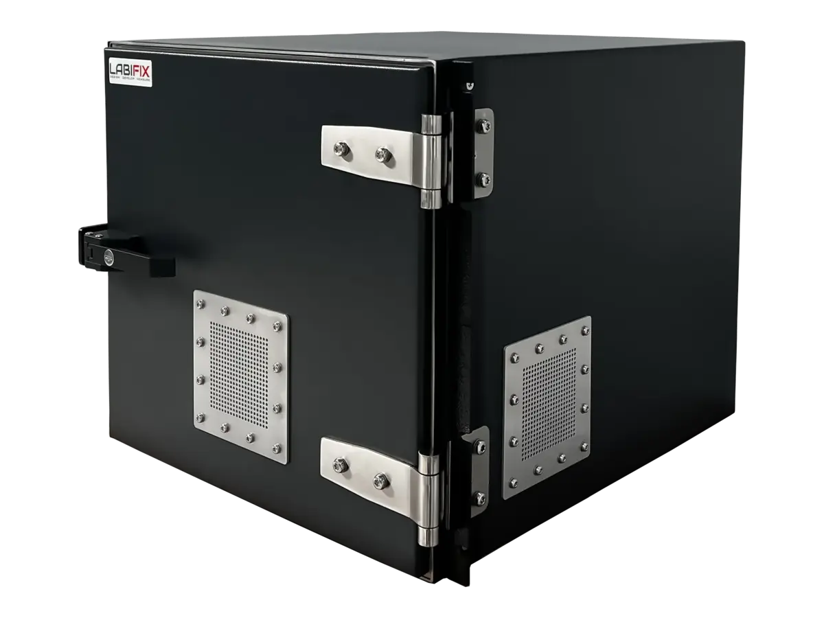 front-left view of LBX4070 rackmount rf shield enclosure for wireless device testing