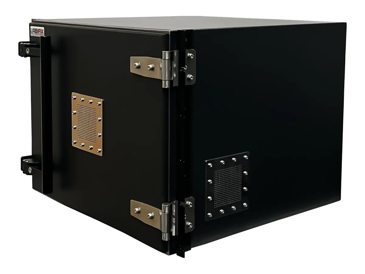 front-left view of LBX4950 rackmount rf shield enclosure for antenna characterization testing