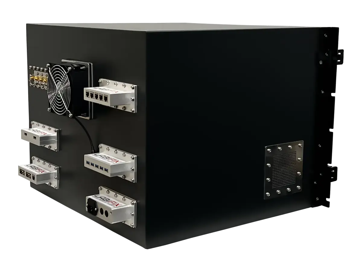 rear-right view of LBX4950 rackmount rf shielding enclosure for marine communication testing