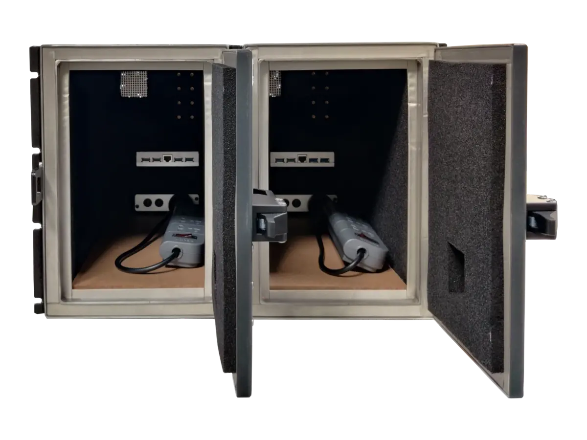 interior view of LBXRM1600 rf shield rack with absorber setup for mimo evaluation
