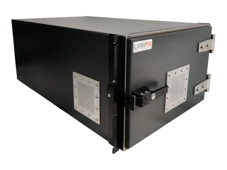 LBX2040 rf shield rack front-right view in multi station wireless testing setup