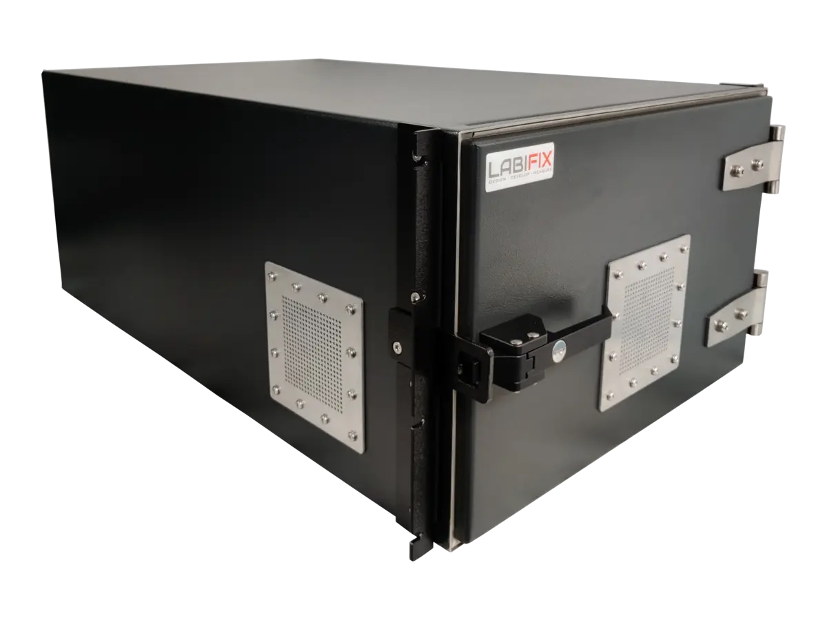 LBX2040 rf shield rack front-right view in multi station wireless testing setup